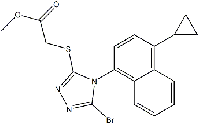 MC77660 Methyl 2-(5-broMo-4-(4-cyclopropylnaphthalen-1-yl)-4H-1,2,4-triazol-3-ylthio)acetate 878671-99-9 2-[[5-溴-4-(4-环丙基萘-1-基)-4H-1,2,4-三唑-3-基]硫基]乙酸甲酯