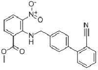 MC93682 BENZOIC ACID, 2-[[(2'-CYANO[1,1'-BIPHENYL]-4-YL)METHYL]AMINO]-3-NITRO-METHYL ESTER 139481-28-0 甲基2-((2'-氰基联苯-4-基)甲氨基)-3-硝基苯甲酸酯