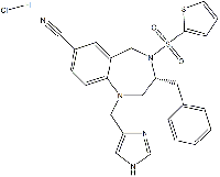 MC96109 (R)-1-((1H-IMidazol-4-yl)Methyl)-3-benzyl-4-(thiophen-2-ylsulfonyl)-2,3,4,5-tetrahydro-1H-benzo[e][1,4]diazepine-7-carbonitrile hydrochloride 195981-08-9 (R)-1-((1H-咪唑-4-基)甲基)-3-苄基-4-(噻吩-2-基磺酰基)-2,3,4,5-四氢-1H-苯并[e][1,4]二氮杂-7-甲腈盐酸盐