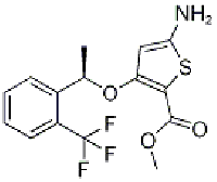 MC87334 2-Thiophenecarboxylic acid, 5-aMino-3-[(1R)-1-[2-(trifluoroMethyl)phenyl]ethoxy]-, Methyl ester 929039-92-9 2-Thiophenecarboxylic acid, 5-aMino-3-[(1R)-1-[2-(trifluoroMethyl)phenyl]ethoxy]-, Methyl ester