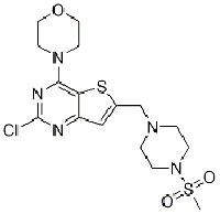 MC87064 2-CHLORO-6-(4-METHANESULFONYL-PIPERAZIN-1-YLMETHYL)-4-MORPHOLIN-4-YL-THIENO[3,2-D]PYRIMIDINE 885675-66-1 2-CHLORO-6-(4-METHANESULFONYL-PIPERAZIN-1-YLMETHYL)-4-MORPHOLIN-4-YL-THIENO[3,2-D]PYRIMIDINE