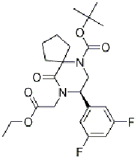 MC87548 (R)-tert-butyl 8-(3,5-difluorophenyl)-9-(2-ethoxy-2-oxoethyl)-10-oxo-6,9-diazaspiro[4.5]decane-6-carboxylate 957122-11-1 (R)-tert-butyl 8-(3,5-difluorophenyl)-9-(2-ethoxy-2-oxoethyl)-10-oxo-6,9-diazaspiro[4.5]decane-6-carboxylate