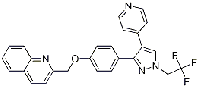 MC87139 2-{4-[4-Pyridin-4-yl-1-(2,2,2-trifluoro-ethyl)-1H-pyrazol-3-yl]-phenoxymethyl}-quinoline 898563-00-3 2-{4-[4-Pyridin-4-yl-1-(2,2,2-trifluoro-ethyl)-1H-pyrazol-3-yl]-phenoxymethyl}-quinoline