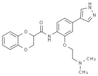 MC81882 N-[2-[2-(Dimethylamino)Ethoxy]-4-(1H-Pyrazol-4-yl)Phenyl]-2,3-Dihydro-1,4-Benzodioxin-2-Carboxamide 1072959-67-1 N-[2-[2-(二甲基氨基)乙氧基]-4-(1H-吡唑-4-基)苯基]-2,3-二氢-1,4-苯并二恶烷-2-甲酰胺