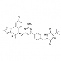 MC81770 L-Phenylalanine, 4-[2-amino-6-[(1R)-1-[4-chloro-2-(3-methyl-1H-pyrazol-1-yl)phenyl]-2,2,2-trifluoroethoxy]-4-pyrimidinyl]-N-[(1,1-dimethylethoxy)carbonyl]- 1033805-27-4 L-Phenylalanine, 4-[2-amino-6-[(1R)-1-[4-chloro-2-(3-methyl-1H-pyrazol-1-yl)ph