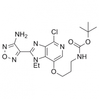 MC81837 tert-butyl 3-(2-(4-amino-1,2,5-oxadiazol-3-yl)-4-chloro-1-ethyl-1H-imidazo[4,5-c]pyridin-7-yloxy)propylcarbamate 1052112-24-9 tert-butyl 3-(2-(4-amino-1,2,5-oxadiazol-3-yl)-4-chloro-1-ethyl-1H-imidazo[4,5-c]pyridin-7-yloxy)propylcarbamate
