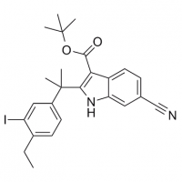 MC82606 tert-butyl 6-cyano-2-(2-(4-ethyl-3-iodophenyl)propan-2-yl)-1H-indole-3-carboxylate 1256584-75-4 tert-butyl 6-cyano-2-(2-(4-ethyl-3-iodophenyl)propan-2-yl)-1H-indole-3-carboxylate