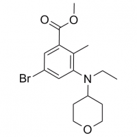 MC83137 Benzoic acid, 5-bromo-3-[ethyl(tetrahydro-2H-pyran-4-yl)amino]-2-methyl-, methyl ester 1403257-79-3 Benzoic acid, 5-bromo-3-[ethyl(tetrahydro-2H-pyran-4-yl)amino]-2-methyl-, methyl ester