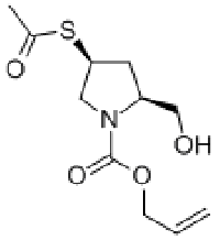 MC82988 1-Pyrrolidinecarboxylic acid, 4-(acetylthio)-2-(hydroxymethyl)-, 2-propen-1-yl ester, (2S,4S)- 136140-32-4 1-Pyrrolidinecarboxylic acid, 4-(acetylthio)-2-(hydroxymethyl)-, 2-propen-1-yl ester, (2S,4S)-