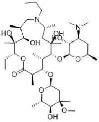 MC83403 (2R,3S,4R,5S,8R,10R,11R,12S,13S,14R)-13-[(2,6-dideoxy-3-Cmethyl-3-O-methyl-a-L-ribo-hexopyranosyl)oxy]-2-ethyl-3,4,10-trihydroxy-3,5,8,10,12,14-hexamethyl-7-propyl-11-[[3,4,6-trideoxy-3-(dimethylamino 145435-72-9 加米霉素